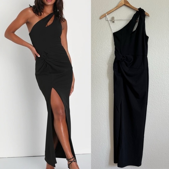 NWOT Phenomenal Allure Black One-Shoulder Knotted Maxi Dress - Picture 1 of 8
